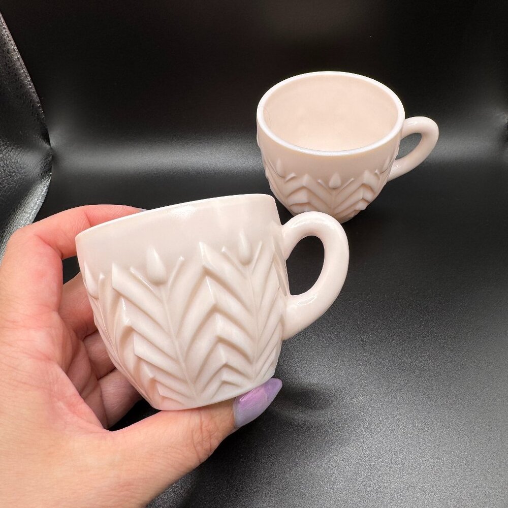 Jeannette Shell Pink Milk Glass Teacups Late 1950's